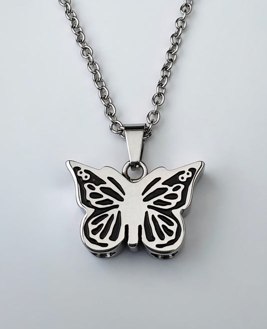 Stainless Steel Butterfly Memorial Urn Pendant ( 2 compartment ) – A Symbol of Transformation and Hope