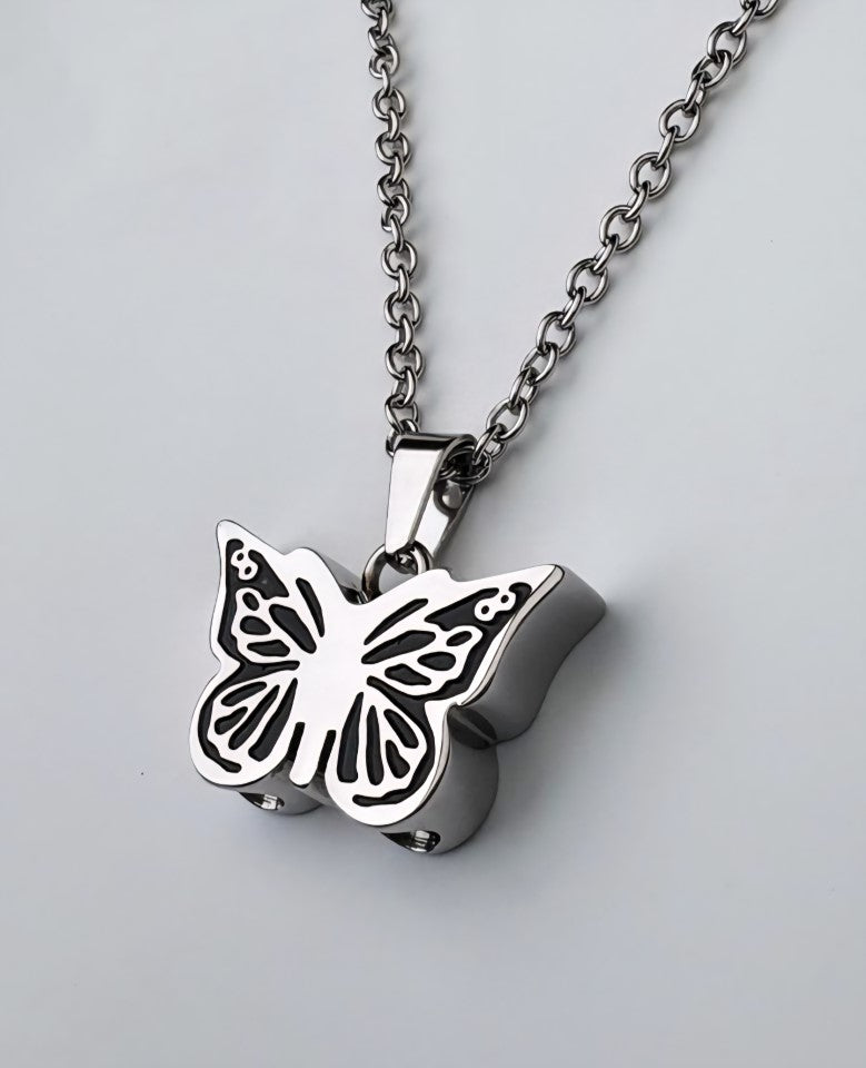 Stainless Steel Butterfly Memorial Urn Pendant ( 2 compartment ) – A Symbol of Transformation and Hope