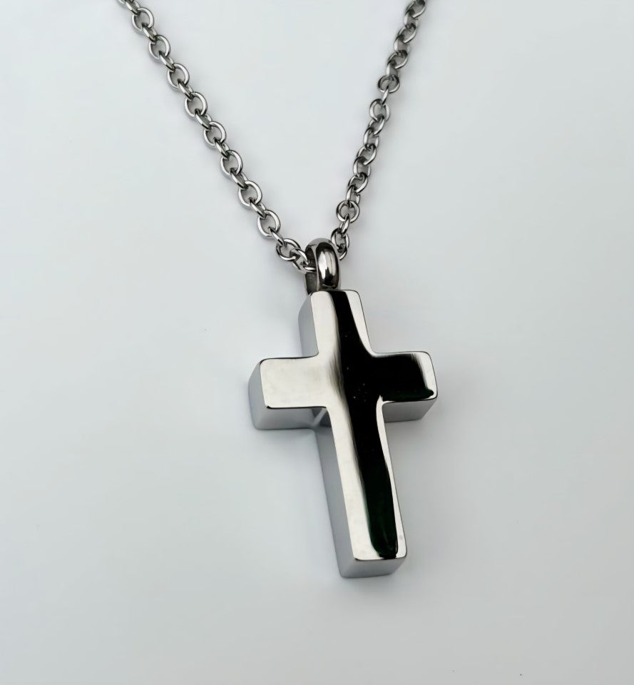 Stainless Steel Cross Memorial Urn Pendant – A Timeless Symbol of Faith and Remembrance