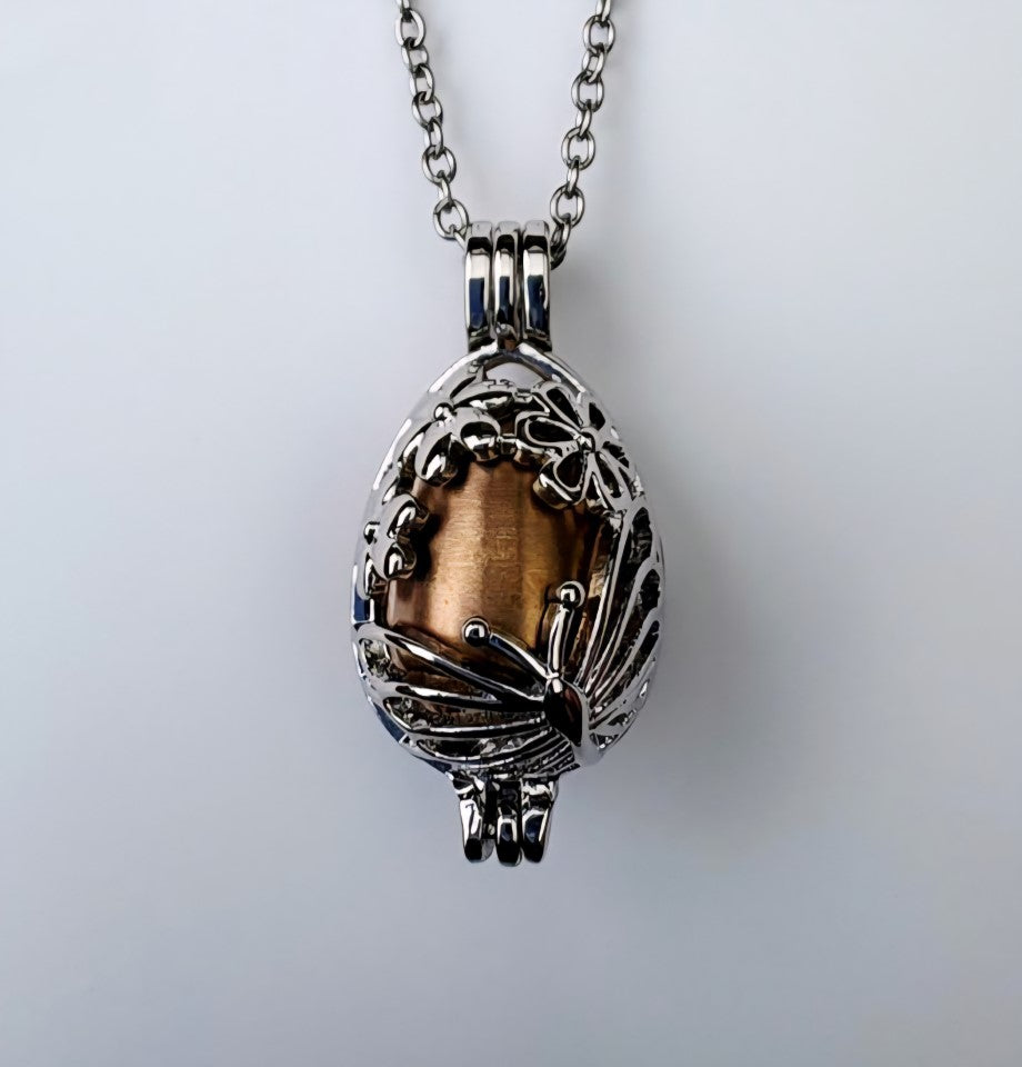 Butterfly Egg Memorial Urn Pendant – Golden Chamber Within and chain