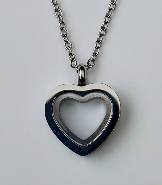 Stainless Steel Heart Memorial Urn Pendant – With transparent Inner Chamber