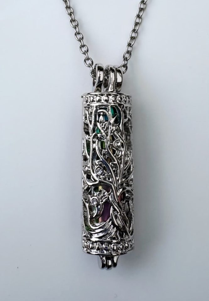 Nature-Inspired Cylinder Memorial Urn Pendant – With Colourful Inner Chamber and chain